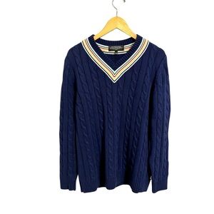 Hudson Bay Company Cable Knit V Neck Preppy Tennis Sweater